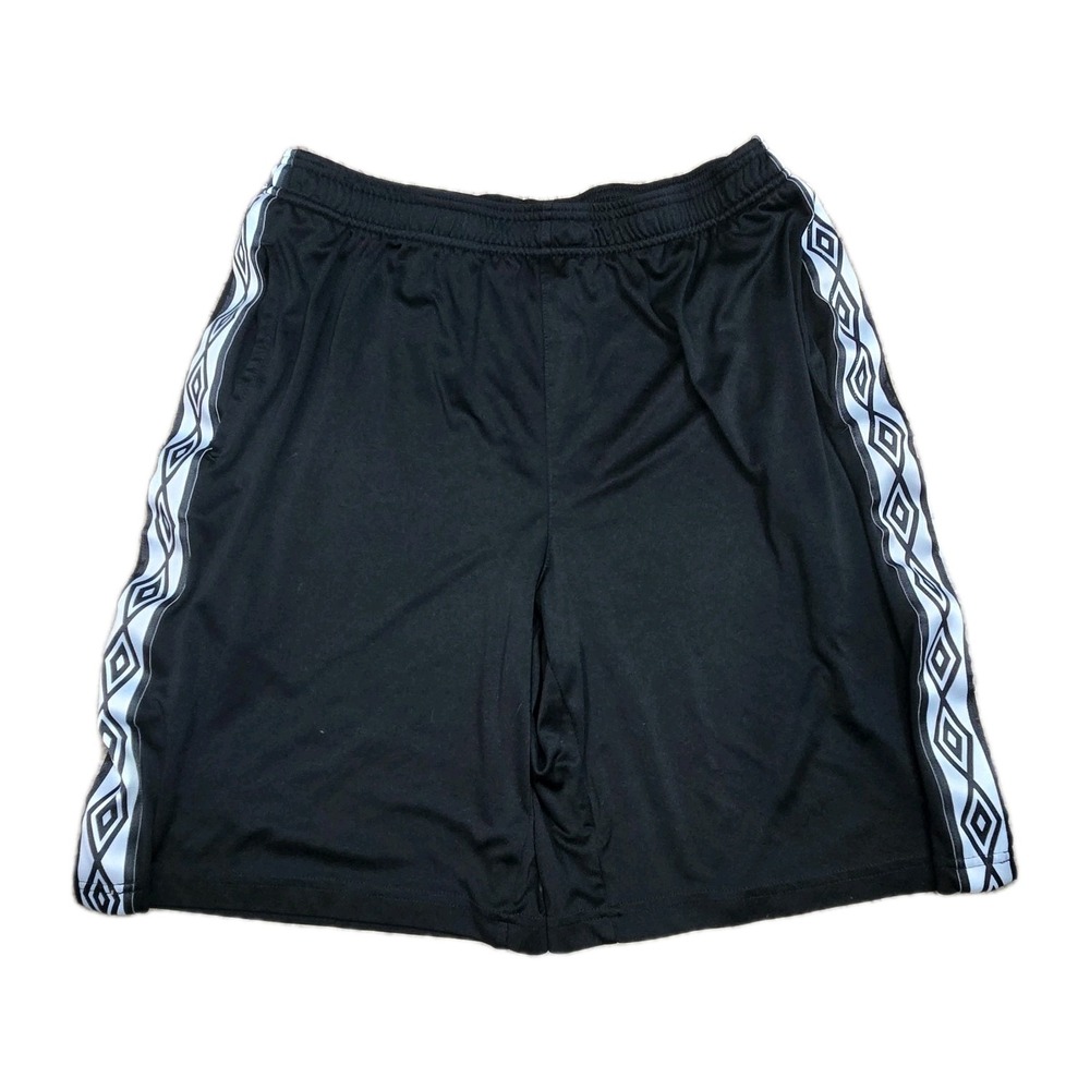 VTG 90s UMBRO Athletic Shorts Black w White Diamond Side Stripes Pockets Men's M
